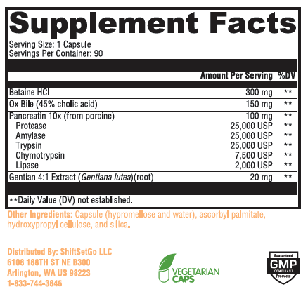 Supplement facts label with detailed nutritional information.