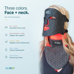 Three colors plus near-infrared, face and neck: smoother, firmer look, deeper skin support, brighter tone, calmer-looking skin