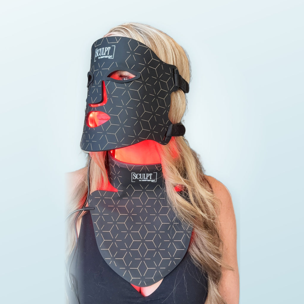 Side view of the mask and neck piece with adjustable straps